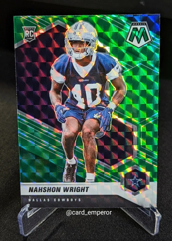 2021 Panini Mosaic Nahshon Wright Green Prizm Rookie Card RC #349 Dallas Cowboys - Image 1 of 2
