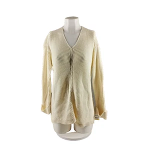 NWT CHARTER CLUB Cream Textured Sweater M(8-10) 100% Cotton Pullover V-neck - Picture 1 of 13