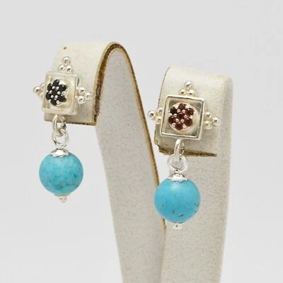 TAGLIAMONTE ORECCHINI IN ARGENTO 925 CON ZIRCONI E MAGNESITE AZZURRA TGN 918 - Immagine 1 di 3