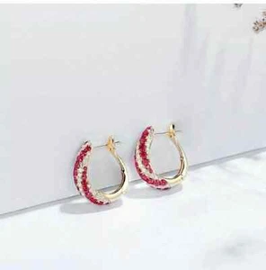 2Ct Round Cut Lab Created Red Ruby Huggie Hoop Earring 14K Yellow Gold Plated - Picture 1 of 5