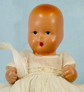 Nancy Ann Storybook Baby Doll #210 Bisque 3.5in Long Dress Closed Fist 1941 - Picture 1 of 8