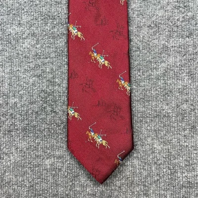 Corbata Harold Powell 3 3/4" X 57" roja polo caballos toda seda de colección nueva con etiquetas hecha en EE. UU. Foto 1 de 4