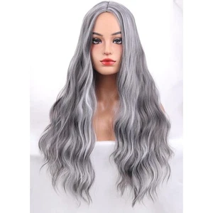 RON Silver Grey Wigs for Women Long Curly Wavy Hair Wig for Girls Gray Mixed ... - Picture 1 of 6