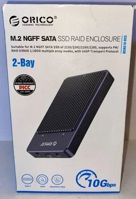 Gabinete Raid SSD SATA Orico M.2 NGFF 2 bahías M2n210-RC3 Foto 1 de 4