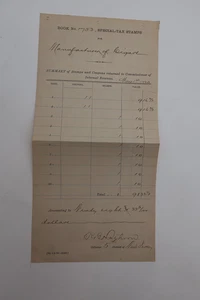 1883 MANUFACTURER OF CIGARS SUMMARY OF STAMPS & COUPONS INTERNAL REVENUE - Picture 1 of 3