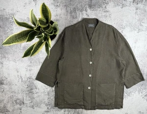 Oska Kattla 100% Linen Womens Brown 3 Size Avant Garde Button Blazer Coat Jacket - Picture 1 of 9
