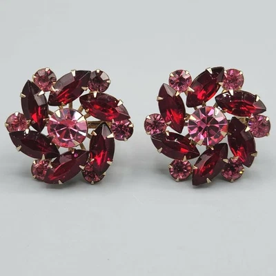 Pendientes Clip Molinete Diamantes de Imitación Rosa Marquesa Rojo Sin Firmar Foto 1 de 4