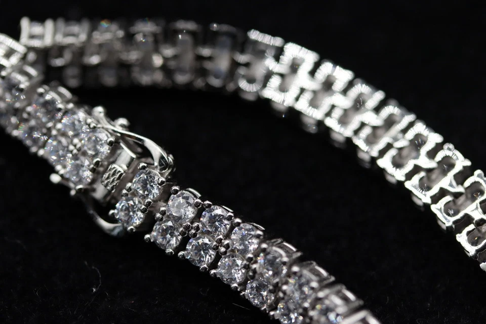 Brazalete de tenis de diamantes cultivados en laboratorio de doble capa de 5 quilates de oro blanco de 14 quilates sobre regalo G SI Foto 1 de 4