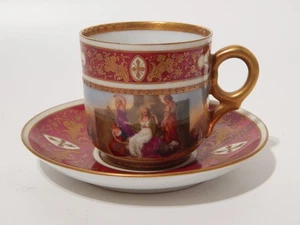 ANTICA PREZIOSA TAZZA PORCELLANA VIENNA ROSSO E ORO STILE IMPERO DECORO MANO ### - Imagen 1 de 6