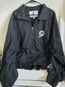  VTG Miami Dolphins 1990s Sz LG Black Jacket Logo Athletic missing zipper pull - Picture 1 of 5