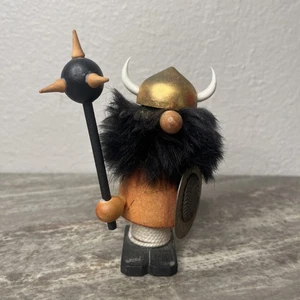 Vintage Gonk Black Beard Wood Troll Viking w Shield & Spiked Mace by Goula Spain - Picture 1 of 7