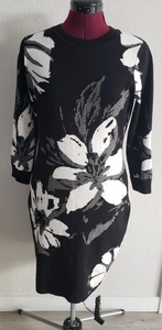 Calvin Klein Pullover Kleid Blumenmuster eng Strick Damen Medium schwarz weiß - Bild 1 von 9