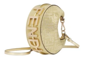 Borsa a tracolla mini fendi cristallo oro fendigrafia $2850 nuova con etichette autentica! - Foto 1 di 16