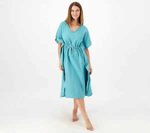 Cuddl Duds Airy Lounge Cloud Gauze Caftan Cover Up Porcelain Blue XS New - Picture 1 of 1