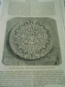 La Pierre du Calendrier Mexicain 1863 Gravure Old Print - Picture 1 of 1