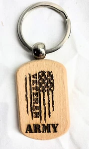 US Army Veteran Custom Laser Engraved Wood Keychain - Picture 1 of 3