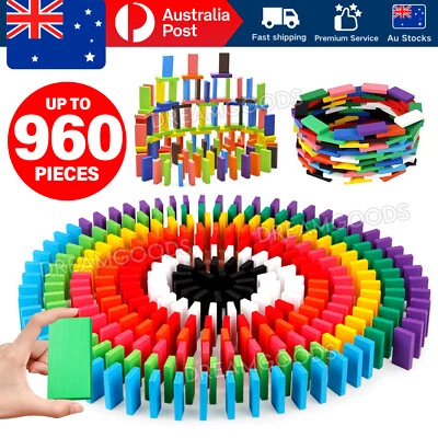 120-960PCS Wooden Domino Blocks Tiles Tumbling Dominoes Knock Down Kids Toys AU - image 1 of 4