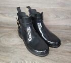 Hunter Boots Women's 8 Black Refined Gloss Quilt Chelsea Ankle Low Gold Buckle