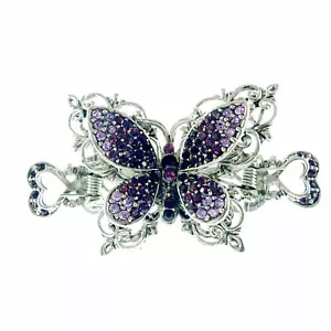 VINTAGE SCHMETTERLING HAARKRALLE CLIP HAARNADEL USE SWAROVSKI KRISTALL ELEGANT LILA - Bild 1 von 12