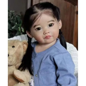 30" Finished Reborn Doll Assembled Toddler Girl Long Black Hair Rooted Handmade - Picture 1 of 3