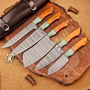 Custom Made SET OF 5 PC Damascus Steel Chef knife,KITCHEN knives set, EN-3020 - Picture 1 of 8