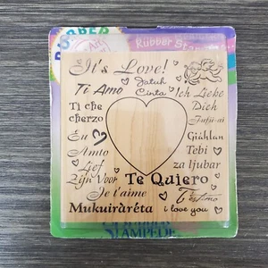 Rubber Stampede "It’s Love!" Frame Heart Stamp - Multi Language Large 4"x4" NEW - Picture 1 of 5