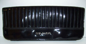 Ted Baker LONDON Clutch Bag Amelia Quilted Black Patent 13.5" Long Lined Pockets
