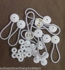 10 WHITE Bungee Shock Cord Clip Loop STAYPUT Boat Truck Tarp Canvas with Knobs - Picture 1 of 3