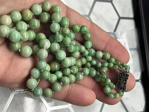 17 Zoll 1800er Apfelgrüner Jadeit abgestufter Doppelstrang Halskette 3,9 x 9,3 mm  - Bild 1 von 12