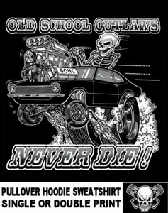 1970-77 OLD SCHOOL MUSCLE HOT ROD OUTLAW DRAG RACE CAR SKULL HOODIE SWEATSHIRT - Picture 1 of 12