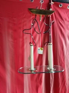 LAMPADA DA SOFFITTO DESIGN ANNI '90 VETRO OTTONE PELLE - 90s DESIGN CEILING LAMP - Picture 1 of 12
