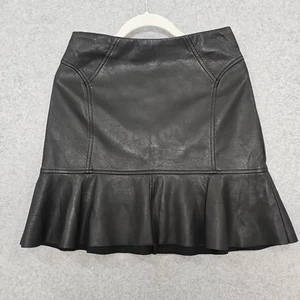 Falda BCBG Max Azria Mini Imitación Cuero Negra Talla XS Volantes Dobladillo - Imagen 1 de 8