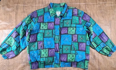 Jaqueta Bombardeiro Vintage Feminina 100% Seda Estampa Quebra-Vento Zíper Vibrante 3X - Imagem 1 de 4