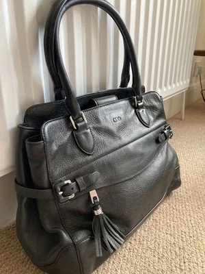 Ralph Lauren Black Leather Tote Bag – Large Structured Handbag, Tassel detail - Image 1 of 4