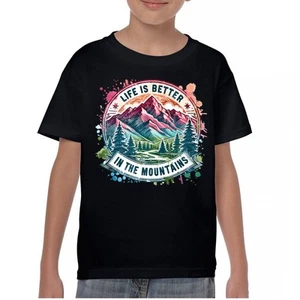 Life is Better in the Mountains Youth T-shirt Trail Hiking Camping Kids - Picture 1 of 50