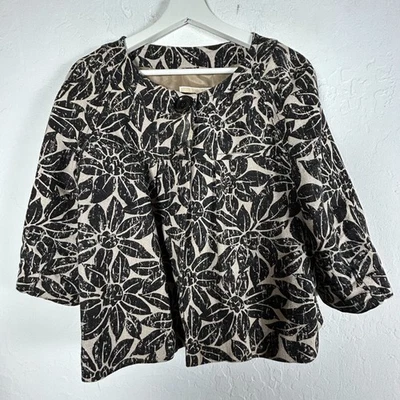Michael Kors Womens Floral Print Linen Blazer Jacket Medium Black Button Front - Image 1 of 4
