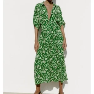 Zara Dress Womens sz M Medium Elora Green Maxi Short Sleeve NWT! - Picture 1 of 9