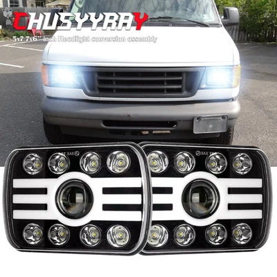 Par de faros LED 5X7 7X6 pulgadas haz alto/bajo para Ford F250 F350 E150 E250 E350 Foto 1 de 4