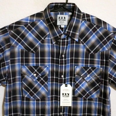 Ely Cattleman Shirt Mens Large New Short Sleeve Snap Button Western Cowboy Black - Image 1 of 4