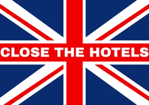 Personalised Union Jack - Custom CLOSE THE HOTELS Banner. 3X5FT. 4 Eyelets. - Picture 1 of 1