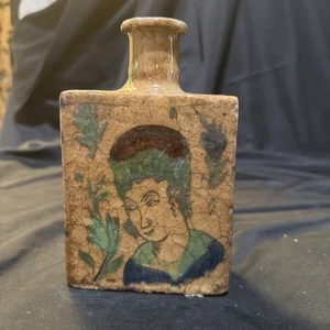 antique iznik persian pottery Bottle Figural Detail 7 In - Picture 1 of 11