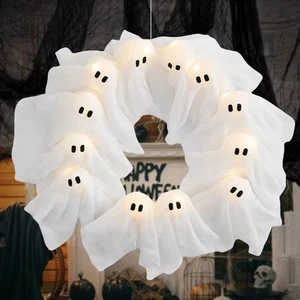 Creative Ghost Wreath Spooky Front Door Hanging Decor Porch Decor - Picture 1 of 12