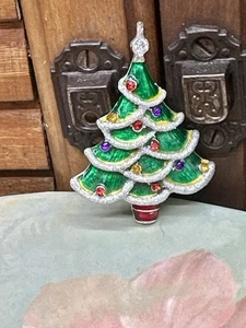 Vintage Nachlass Christbaum Brosche Anstecknadel handbemalt mit Strass - Bild 1 von 7