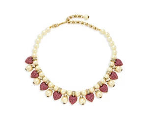 Heidi Daus Rose with Pink Hearts Crystal Accented Pearl Necklace & Earring Set  - Picture 1 of 4