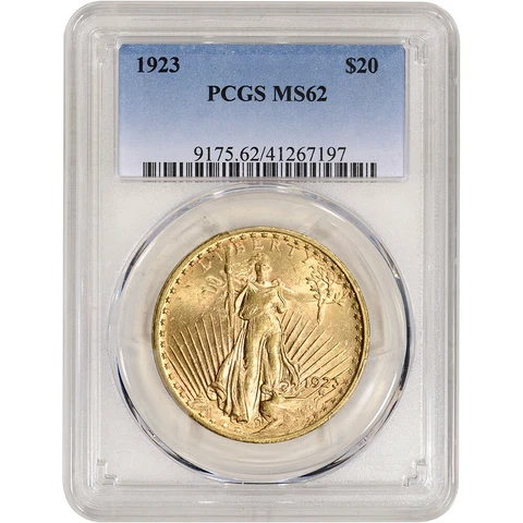 1923 US Gold $20 Saint-Gaudens Double Eagle - PCGS MS62 Cover