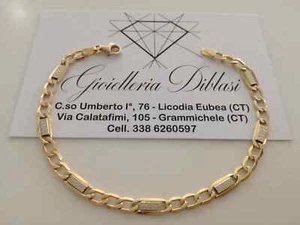 18K YELLOW WHITE GOLD BRACELET GOURMETTE ALTERNATE FLAT PLATES SQUARE LINKS 8.3" - Picture 1 of 9