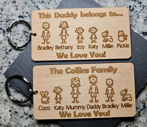 PERSONALISED FATHERS DAY GIFT KEYRING FAMILY PORTRAIT DADDY DAD GIFTS FOR HIM