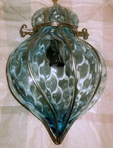LAMPADA PLAFONIERA LANTERNA VENEZIANA A GOCCIA IN VETRO INGABBIATO DI MURANO. - Foto 1 di 6