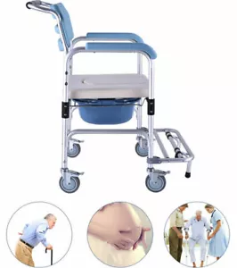 Mobile Commode Shower Chair Portable Toilet with Wheels Mobility Disability Aid - Picture 1 of 9
