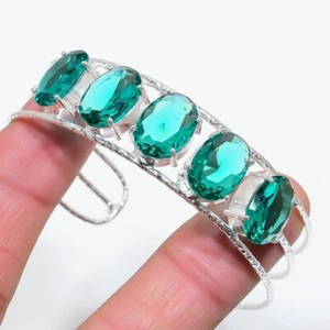 Paraiba Tourmaline Gemstone 925 Sterling Silver Jewelry Adjustable Cuff Bracelet - Picture 1 of 1